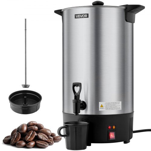 Commercial Coffee Urn, 100 Cup 15 L Hot Beverage Dispenser with Dripless Faucet, Quick-Brewing Stainless Steel Large Commercial Coffee Maker, for Catering, Business, Party, Church & Restaurant