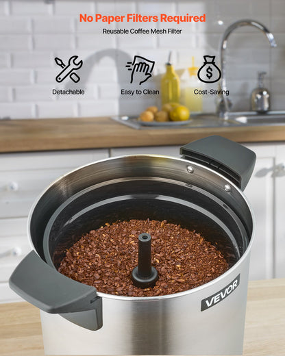 Commercial Coffee Urn, 100 Cup 15 L Hot Beverage Dispenser with Dripless Faucet, Quick-Brewing Stainless Steel Large Commercial Coffee Maker, for Catering, Business, Party, Church & Restaurant