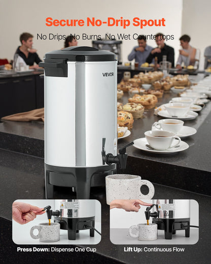 Commercial Coffee Urn, 30 Cup 4.5 L Hot Beverage Dispenser with Dripless Faucet, Quick-Brewing Commercial Coffee Maker, Automatic Temperature Control, for Catering, Party, Church & Restaurant