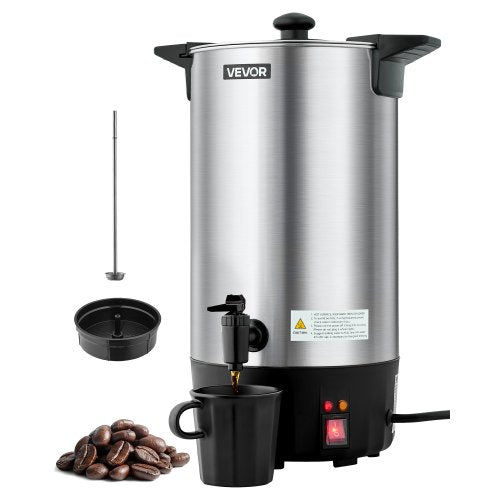 Commercial Coffee Urn, 60 Cup 9 L Hot Beverage Dispenser with Dripless Faucet, Quick-Brewing Stainless Steel Large Commercial Coffee Maker, for Catering, Business, Party, Church & Restaurant