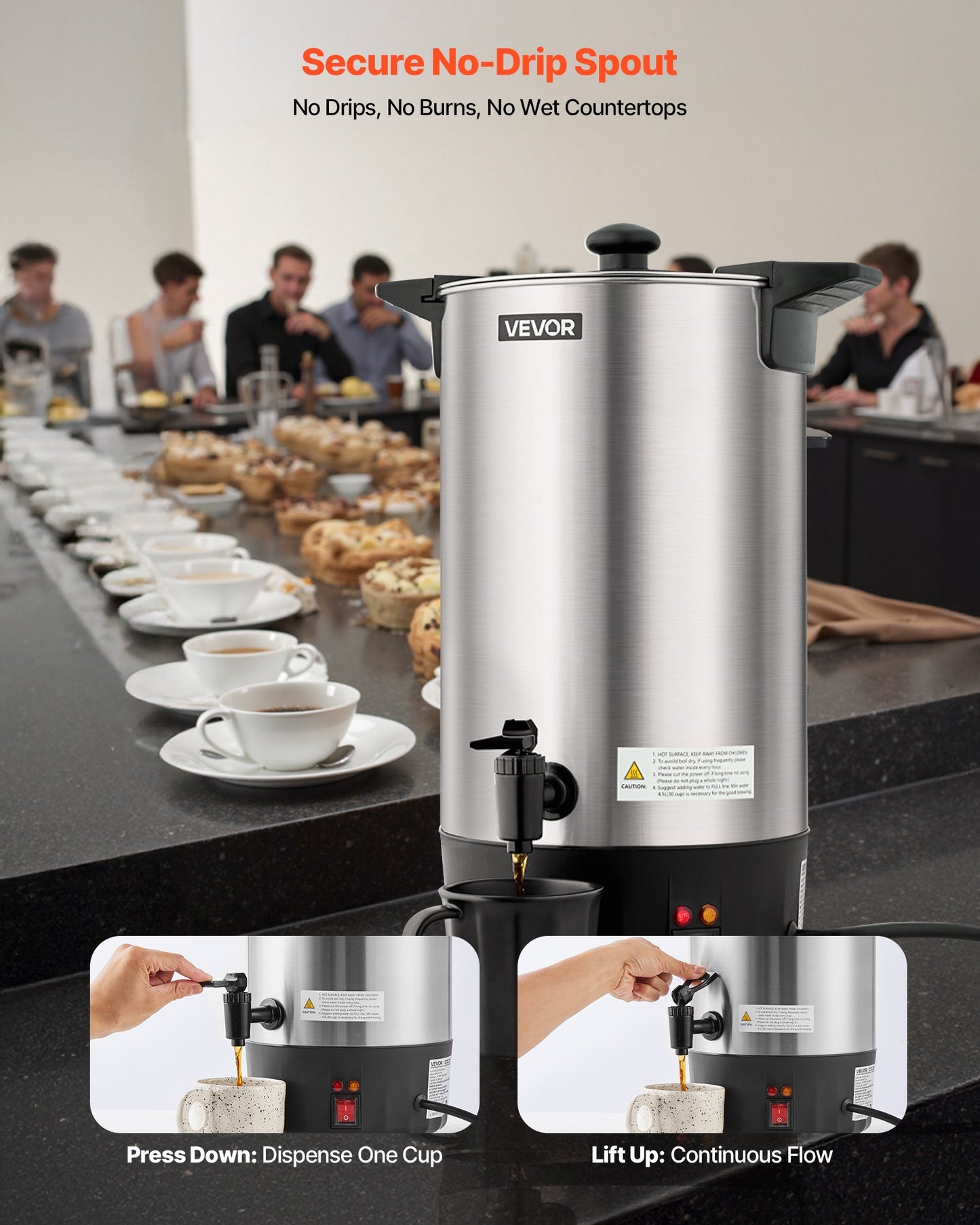 Commercial Coffee Urn, 60 Cup 9 L Hot Beverage Dispenser with Dripless Faucet, Quick-Brewing Stainless Steel Large Commercial Coffee Maker, for Catering, Business, Party, Church & Restaurant