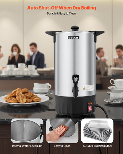 Commercial Coffee Urn, 60 Cup 9 L Hot Beverage Dispenser with Dripless Faucet, Quick-Brewing Stainless Steel Large Commercial Coffee Maker, for Catering, Business, Party, Church & Restaurant