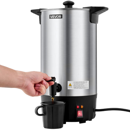 Commercial Coffee Urn, 60 Cup 9 L Hot Beverage Dispenser with Dripless Faucet, Quick-Brewing Stainless Steel Large Commercial Coffee Maker, for Catering, Business, Party, Church & Restaurant