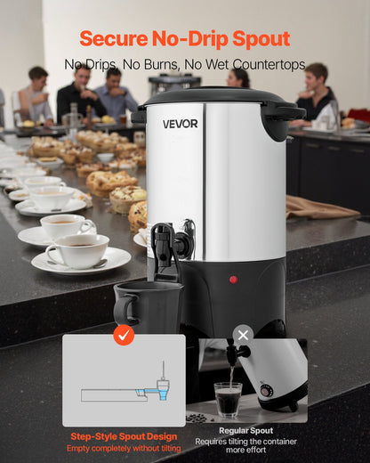 Commercial Coffee Urn, 30 Cup 4.5 L Hot Beverage Dispenser with Dripless Faucet, Quick-Brewing Commercial Coffee Maker with Stainless Steel Liner, for Catering, Business, Church & Restaurant