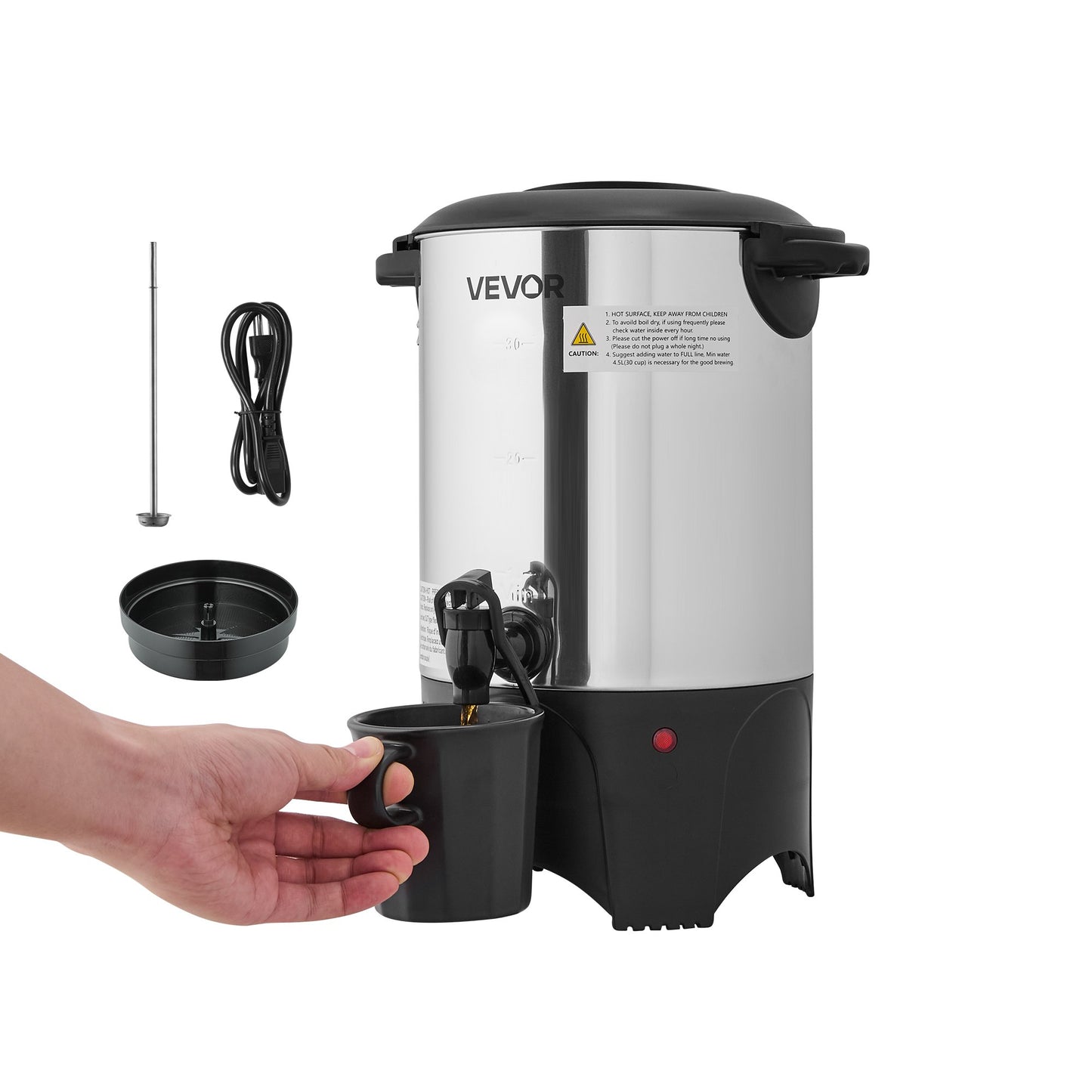 Commercial Coffee Urn, 30 Cup 4.5 L Hot Beverage Dispenser with Dripless Faucet, Quick-Brewing Commercial Coffee Maker with Stainless Steel Liner, for Catering, Business, Church & Restaurant