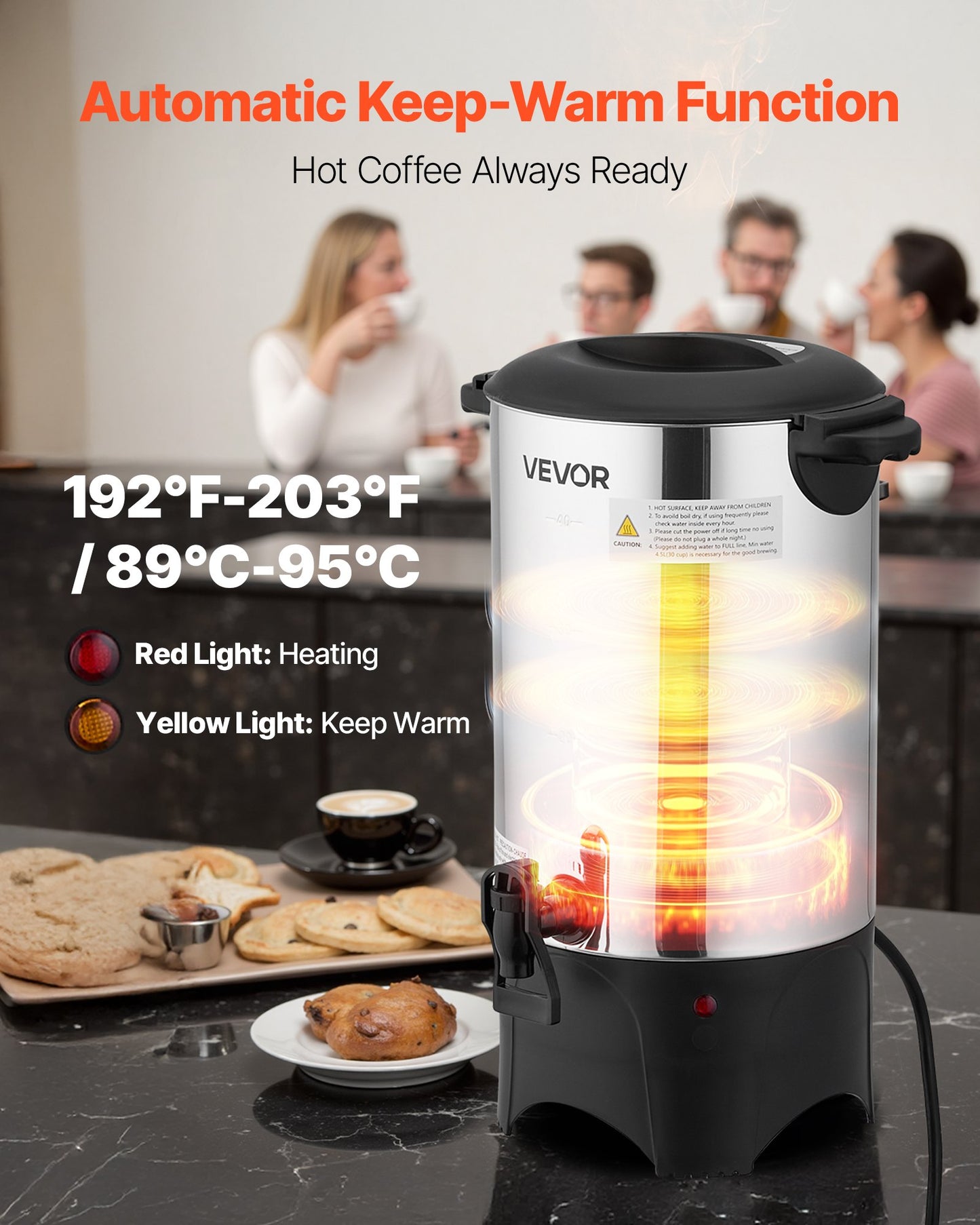 Commercial Coffee Urn, 40 Cup 6 L Hot Beverage Dispenser with Dripless Faucet, Quick-Brewing Commercial Coffee Maker, with Stainless Steel Liner, for Catering, Business, Church & Restaurant