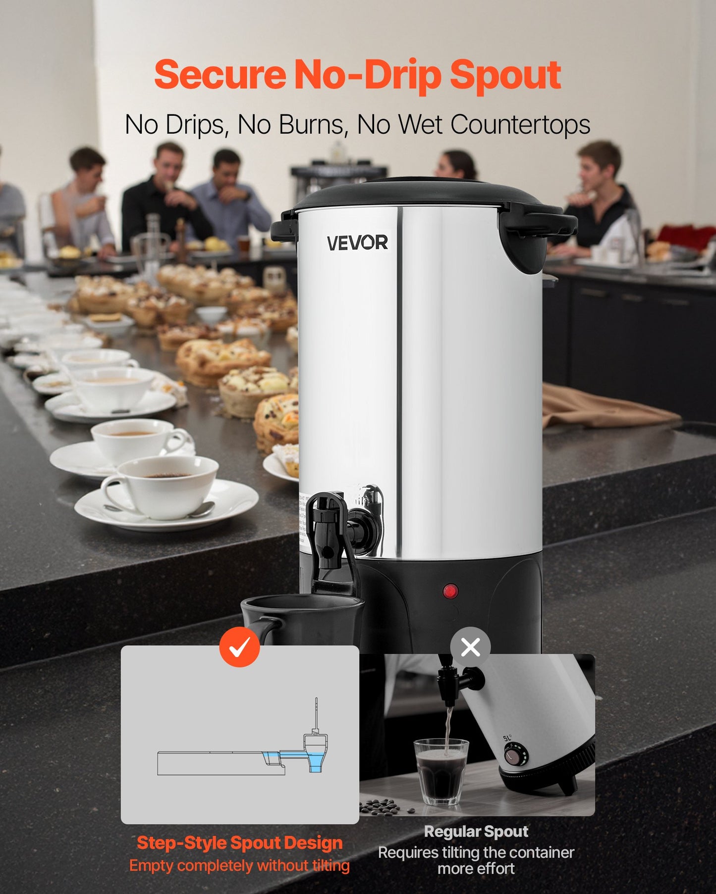Commercial Coffee Urn, 40 Cup 6 L Hot Beverage Dispenser with Dripless Faucet, Quick-Brewing Commercial Coffee Maker, with Stainless Steel Liner, for Catering, Business, Church & Restaurant