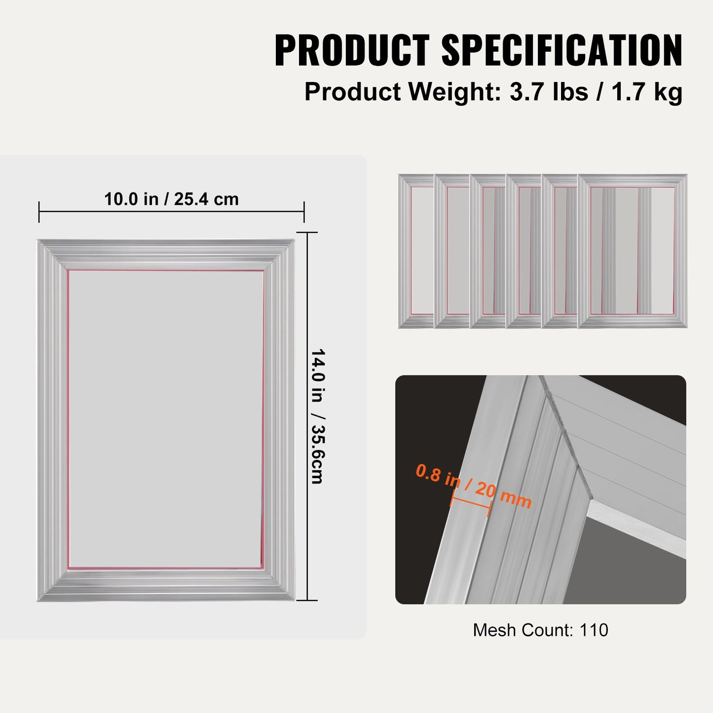 Screen Printing Kit, 6 Pieces Aluminum Silk Screen Printing Frames, 10x14inch Silk Screen Printing Frame with 110 Count Mesh, High Tension Nylon Mesh and Sealing Tape for T-shirts DIY Printing