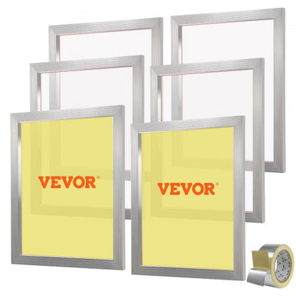Screen Printing Kit, 6 Pieces Aluminum Silk Screen Printing Frames, 20x24inch Silk Screen Printing Frame with 305 Count Mesh, High Tension Nylon Mesh and Sealing Tape for T-Shirts DIY Printing