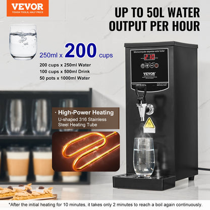 Commercial Water Boiler, Electric Hot Water Dispenser with 316 Stainless Steel Heating Tube, 1500W Step-by-step Fast Heating 50L per Hour Hot Water Boiler, for Coffee Tea Restaurant Office