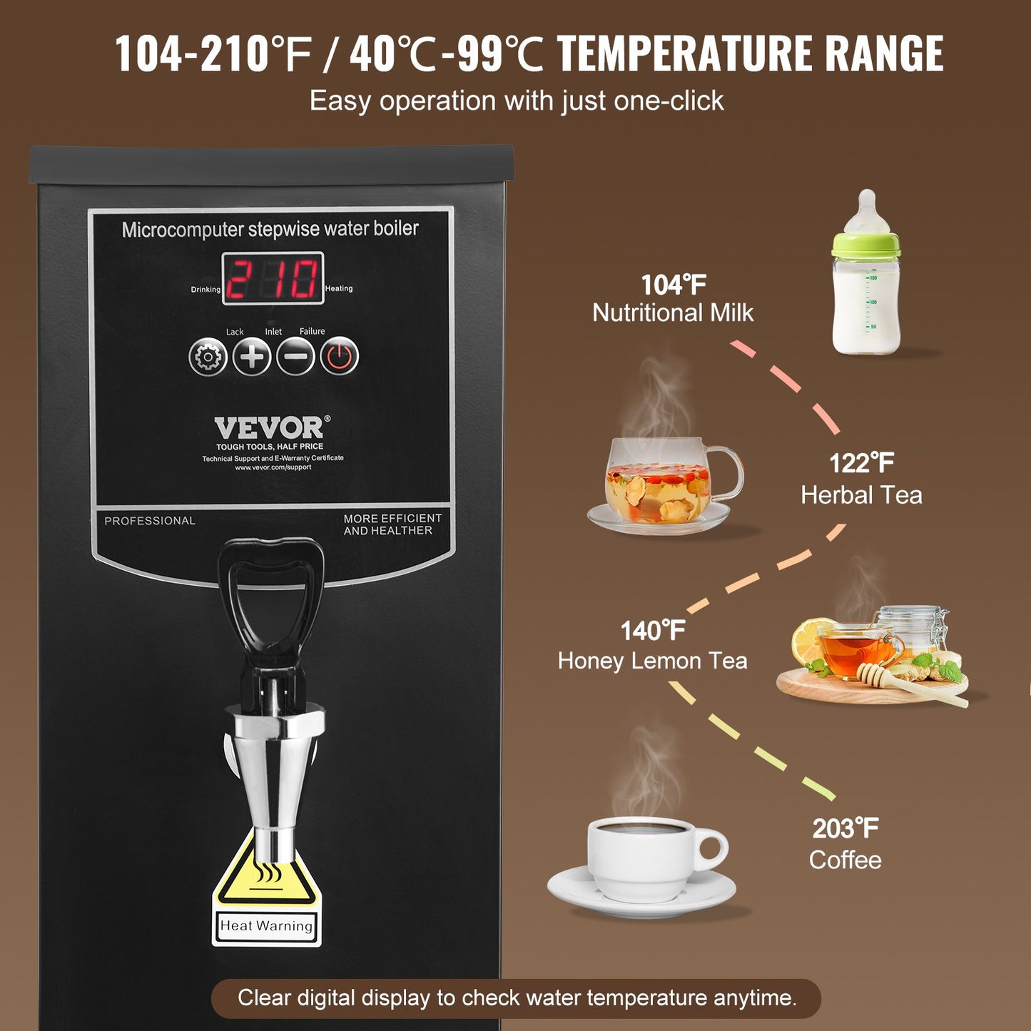 Commercial Water Boiler, Electric Hot Water Dispenser with 316 Stainless Steel Heating Tube, 1500W Step-by-step Fast Heating 50L per Hour Hot Water Boiler, for Coffee Tea Restaurant Office
