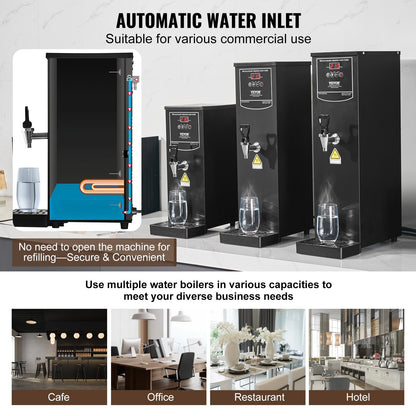 Commercial Water Boiler, Electric Hot Water Dispenser with 316 Stainless Steel Heating Tube, 1500W Step-by-step Fast Heating 50L per Hour Hot Water Boiler, for Coffee Tea Restaurant Office