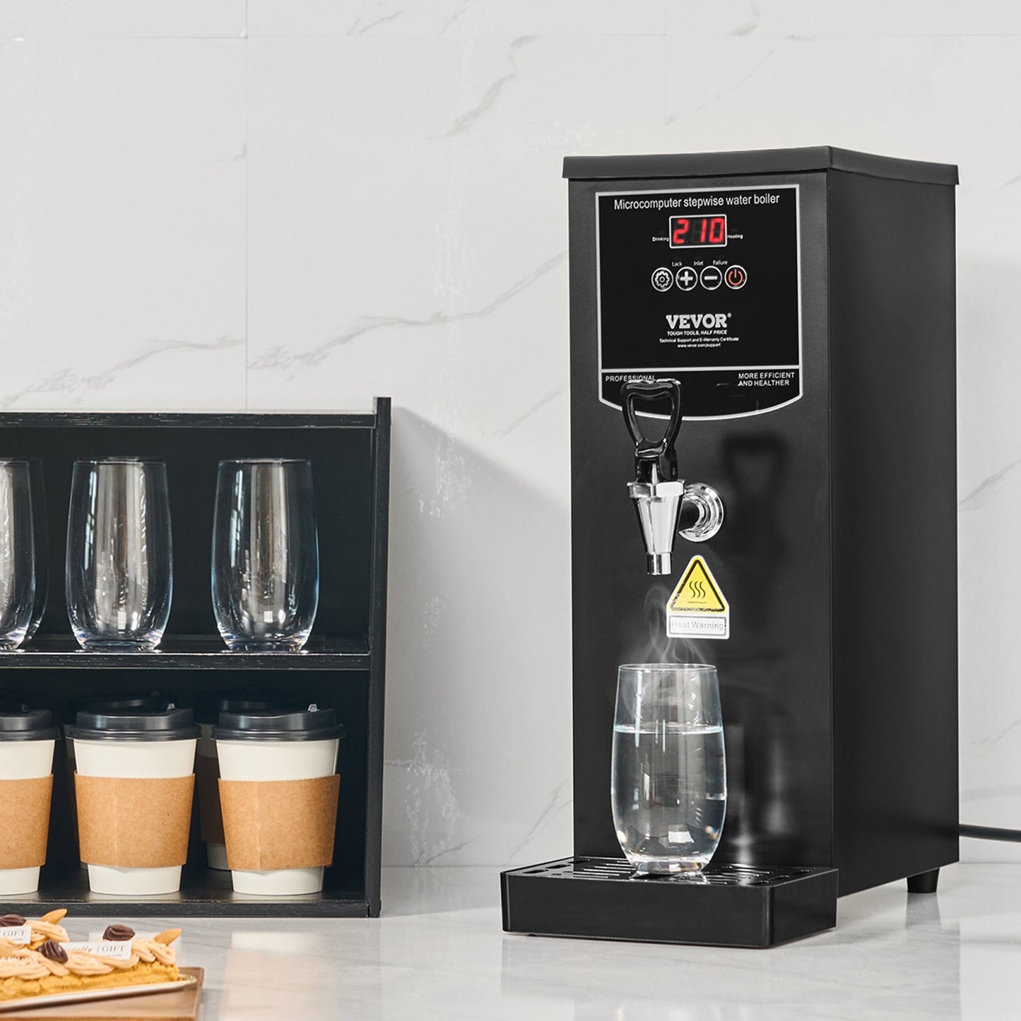 Commercial Water Boiler, Electric Hot Water Dispenser with 316 Stainless Steel Heating Tube, 1500W Step-by-step Fast Heating 50L per Hour Hot Water Boiler, for Coffee Tea Restaurant Office