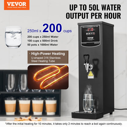 Commercial Water Boiler, Electric Hot Water Dispenser with 316 Stainless Steel Heating Tube, 1500W Step-by-step Fast Heating 50L per Hour Hot Water Boiler, for Coffee Tea Restaurant Office