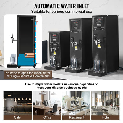 Commercial Water Boiler, Electric Hot Water Dispenser with 316 Stainless Steel Heating Tube, 1500W Step-by-step Fast Heating 50L per Hour Hot Water Boiler, for Coffee Tea Restaurant Office