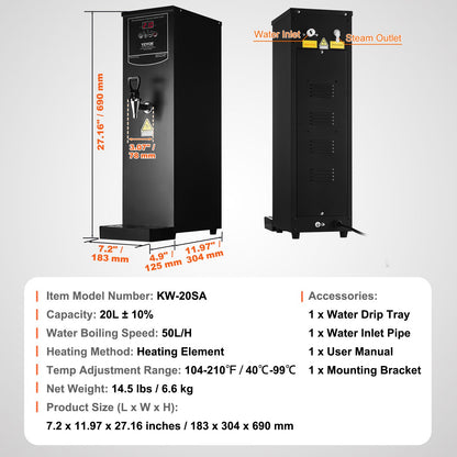 20L Commercial Water Boiler Electric Hot Water Dispenser Stainless Steel