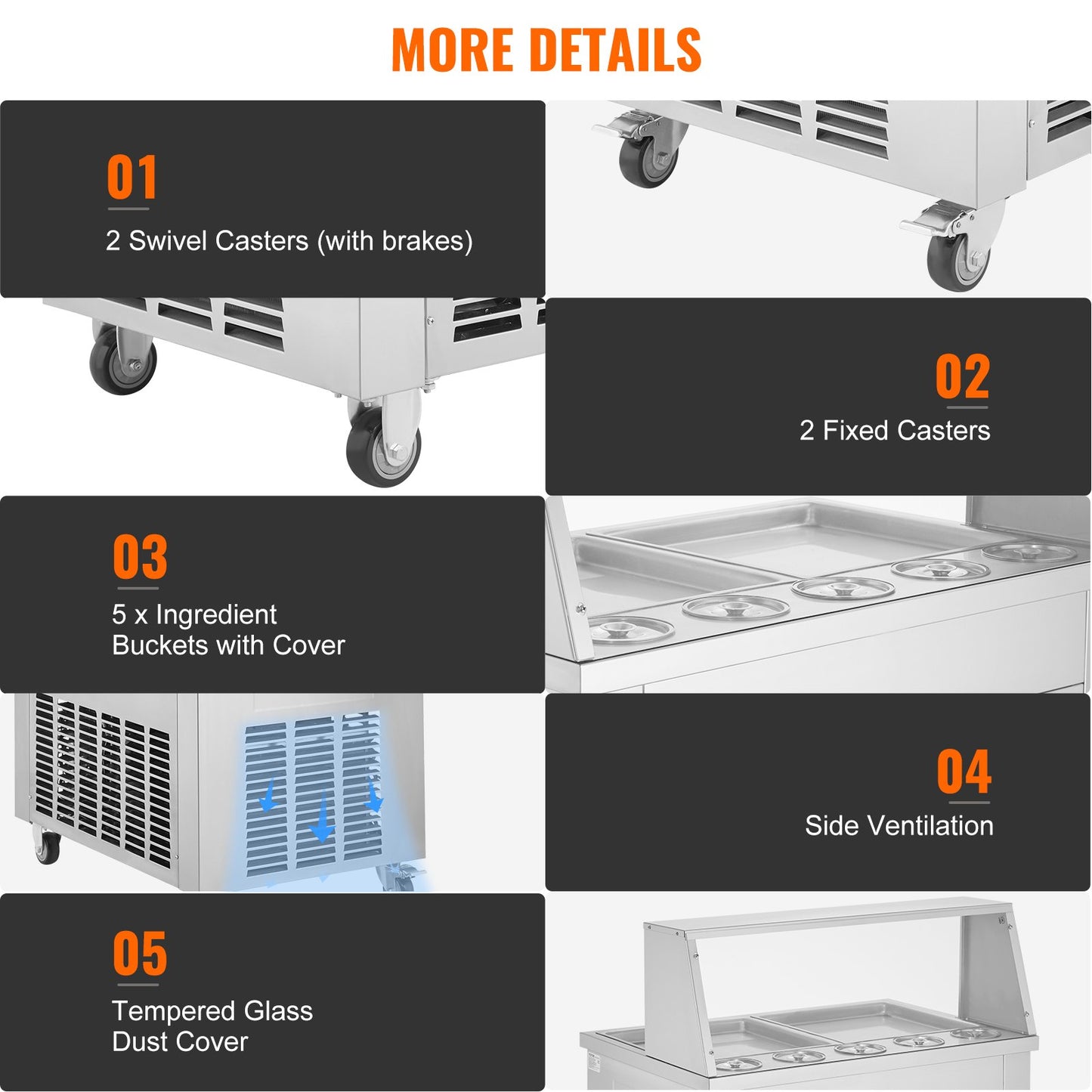 Gebratene Eiscreme-Rollenmaschine, gerollte Eismaschine, 35,4 x 35,4 cm, 2 Pfannen