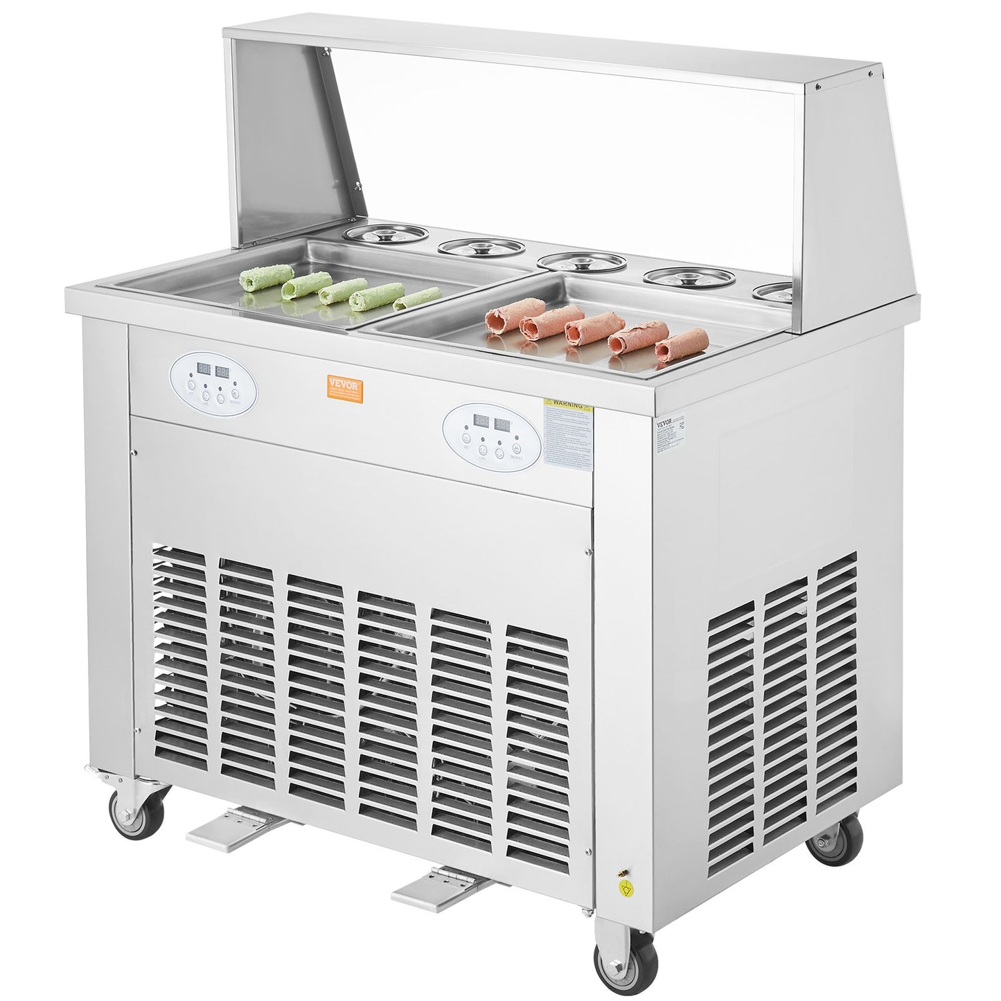 Gebratene Eiscreme-Rollenmaschine, gerollte Eismaschine, 35,4 x 35,4 cm, 2 Pfannen