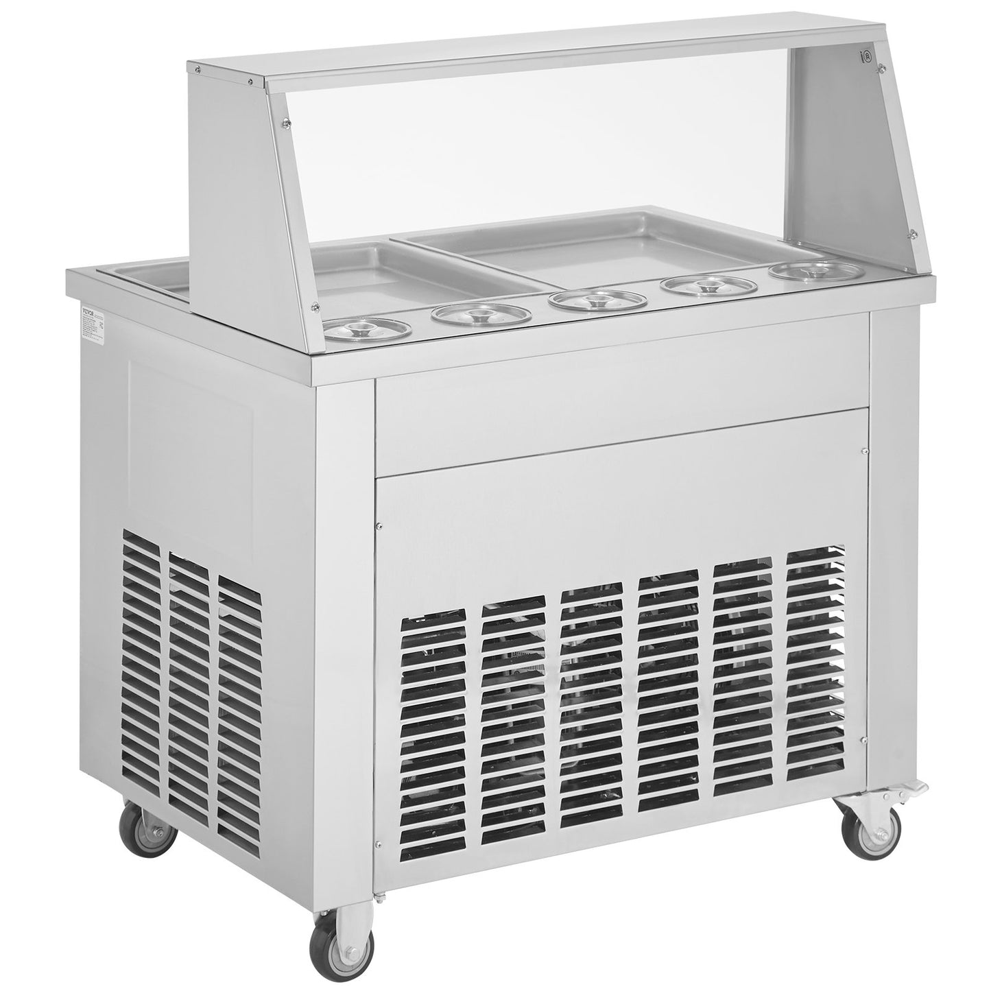 Gebratene Eiscreme-Rollenmaschine, gerollte Eismaschine, 35,4 x 35,4 cm, 2 Pfannen