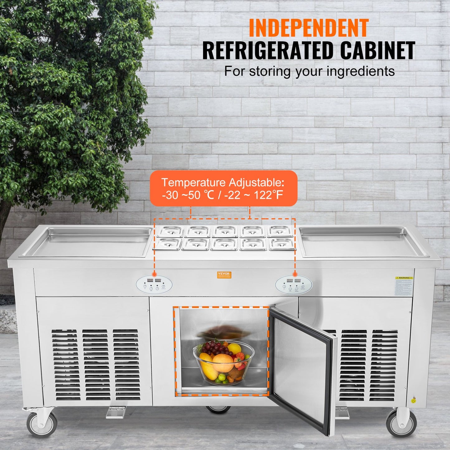 Fried Ice Cream Roll Machine, 2Pcs 17.7" x 17.7" Square Stir-Fried Ice Cream Pans, Stainless Steel Commercial Rolled Ice Cream Maker with Compressor and 4 Scrapers, for Ice Cream, Frozen Yogurt