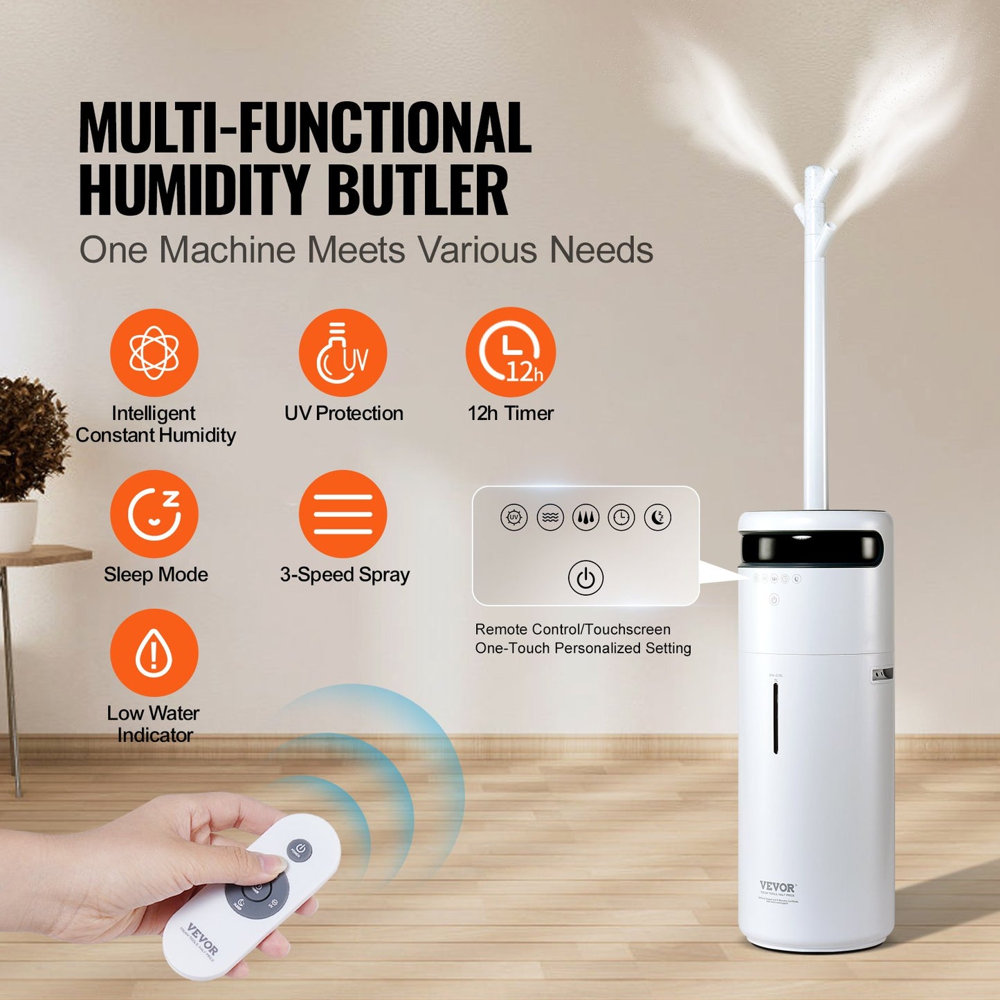 Humidifier for Home Large Room, Commercial Humidifier for Whole House 1291.7 sq ft, 16L Water Tank & Night Light & 12h Timer & Auto Shut-Off , Greenhouse, Commercial Branch Tube w/ 360° Nozzle