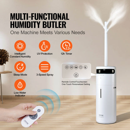 Humidifier for Home Large Room, Commercial Humidifier for Whole House 1291.7 sq ft, 16L Water Tank & Night Light & 12h Timer & Auto Shut-Off , Greenhouse, Commercial Branch Tube w/ 360° Nozzle
