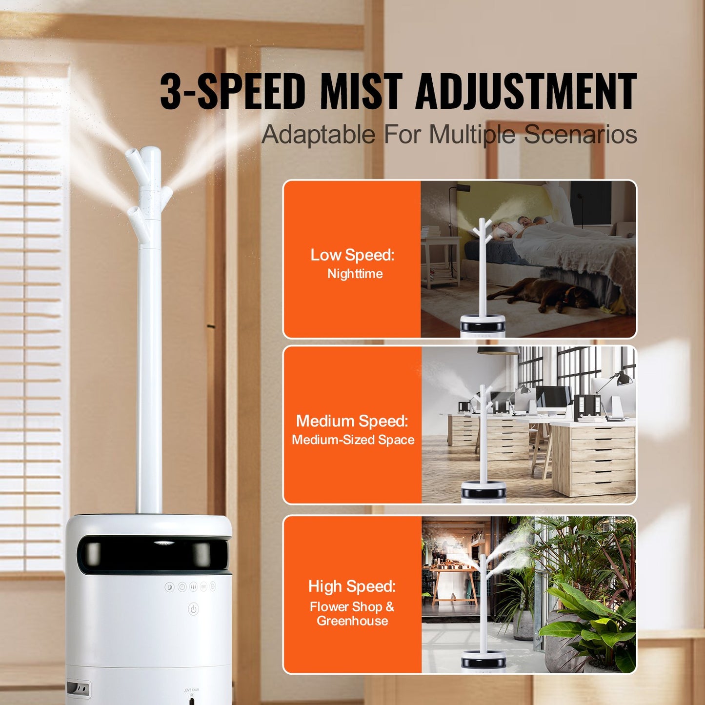 Humidifier for Home Large Room, Commercial Humidifier for Whole House 1291.7 sq ft, 16L Water Tank & Night Light & 12h Timer & Auto Shut-Off , Greenhouse, Commercial Branch Tube w/ 360° Nozzle