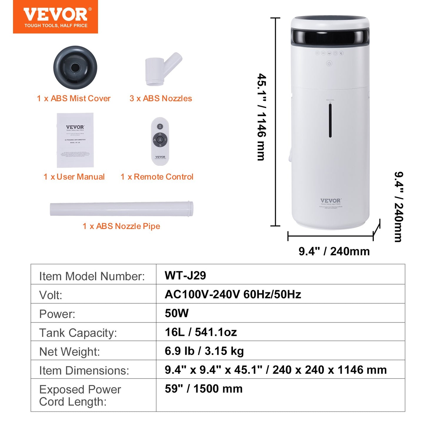 Humidifier for Home Large Room, Commercial Humidifier for Whole House 1291.7 sq ft, 16L Water Tank & Night Light & 12h Timer & Auto Shut-Off , Greenhouse, Commercial Branch Tube w/ 360° Nozzle