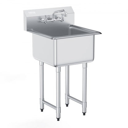 Stainless Steel Prep & Utility Sink, 1 Compartment Free Standing Small Sink Include Faucet & legs, 21"x41" Commercial Single Bowl Sinks for Garage, Restaurant, Kitchen, Laundry