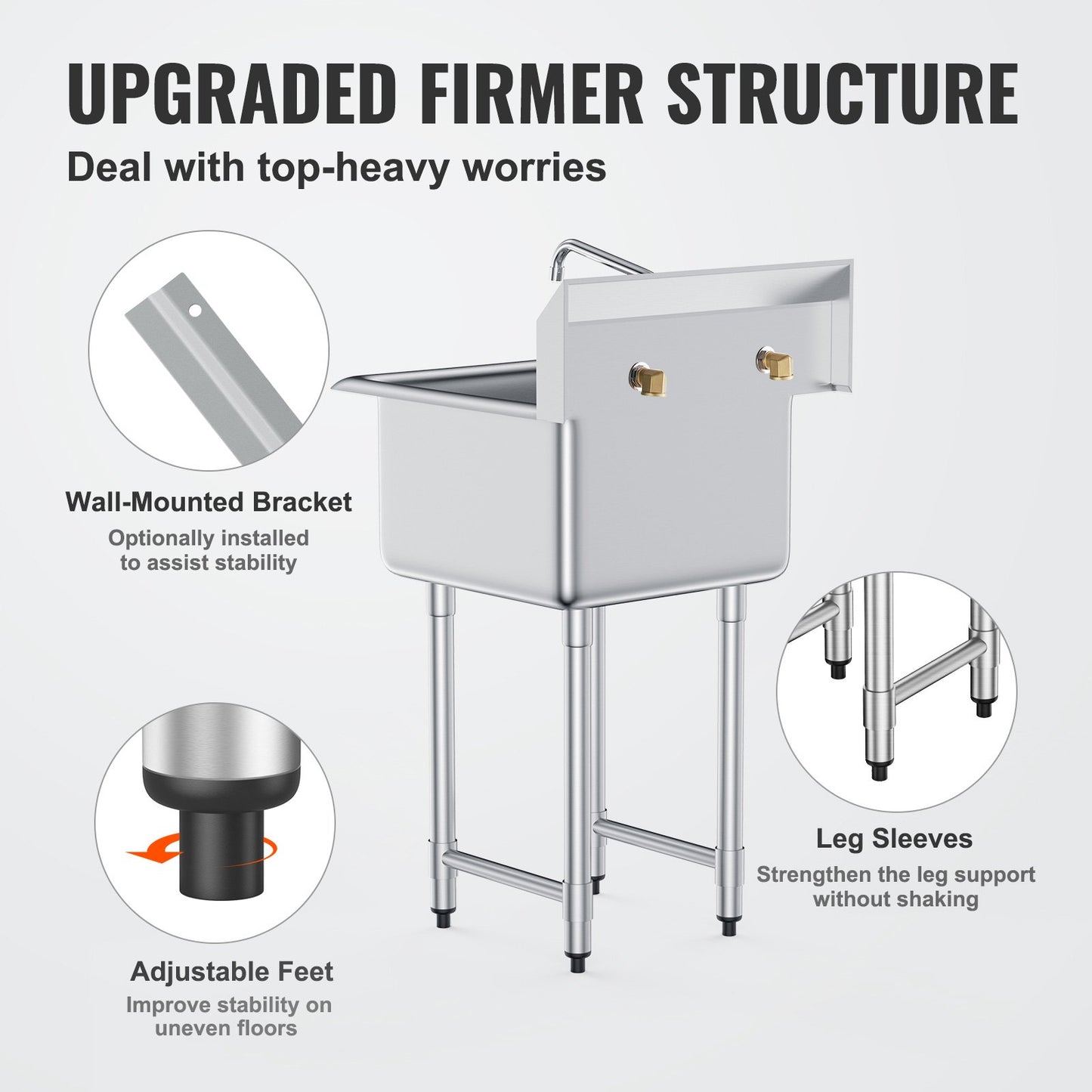 Stainless Steel Prep & Utility Sink, 1 Compartment Free Standing Small Sink Include Faucet & legs, 21"x41" Commercial Single Bowl Sinks for Garage, Restaurant, Kitchen, Laundry
