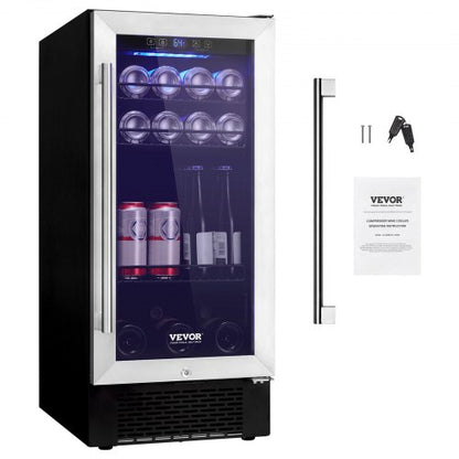 Wine Cooler, 96 Cans Capacity Under Counter Built-in or Freestanding Wine Refrigerator, Beverage Cooler with Blue LED Light, Single Door, Child Lock for Drink Beer Soda Wine Water, ETL Listed