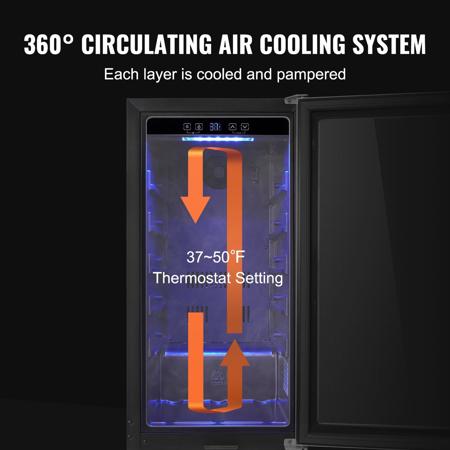 Wine Cooler, 96 Cans Capacity Under Counter Built-in or Freestanding Wine Refrigerator, Beverage Cooler with Blue LED Light, Single Door, Child Lock for Drink Beer Soda Wine Water, ETL Listed