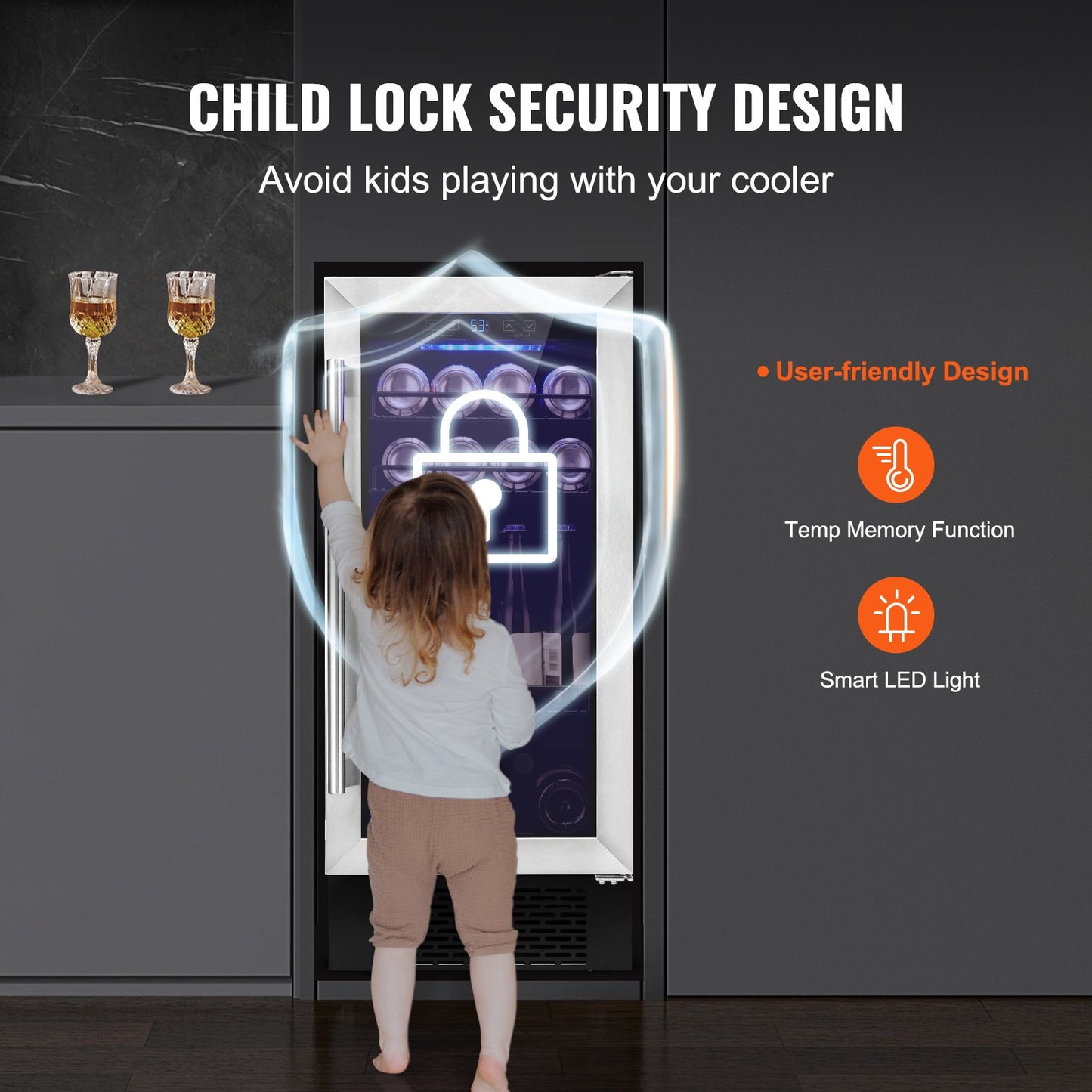 Wine Cooler, 96 Cans Capacity Under Counter Built-in or Freestanding Wine Refrigerator, Beverage Cooler with Blue LED Light, Single Door, Child Lock for Drink Beer Soda Wine Water, ETL Listed