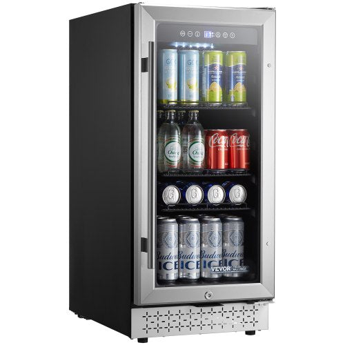 Beverage Refrigerator Cooler, 88 Can Beverage Fridge, Mini Fridge with Glass Door, Adjustable Shelves, Digital Temperature Control, Built-in or Freestanding Soda Beer Fridge for Home Office Bar