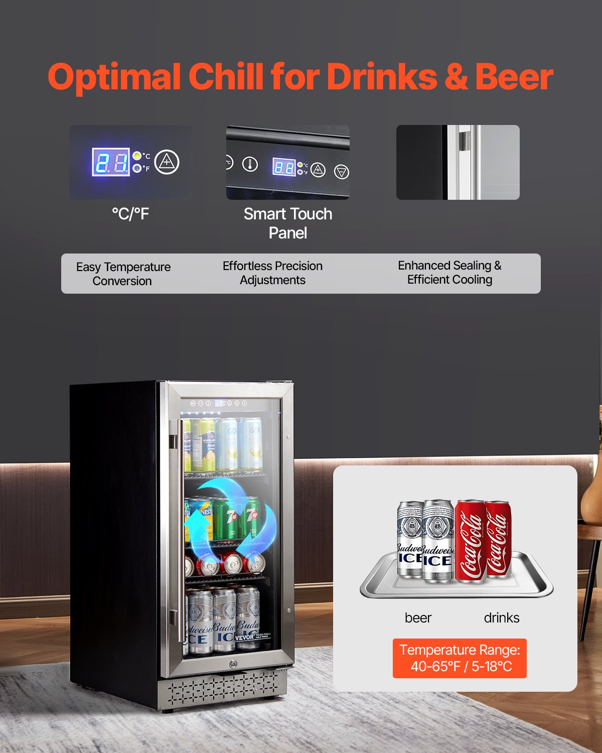 Beverage Refrigerator Cooler, 88 Can Beverage Fridge, Mini Fridge with Glass Door, Adjustable Shelves, Digital Temperature Control, Built-in or Freestanding Soda Beer Fridge for Home Office Bar