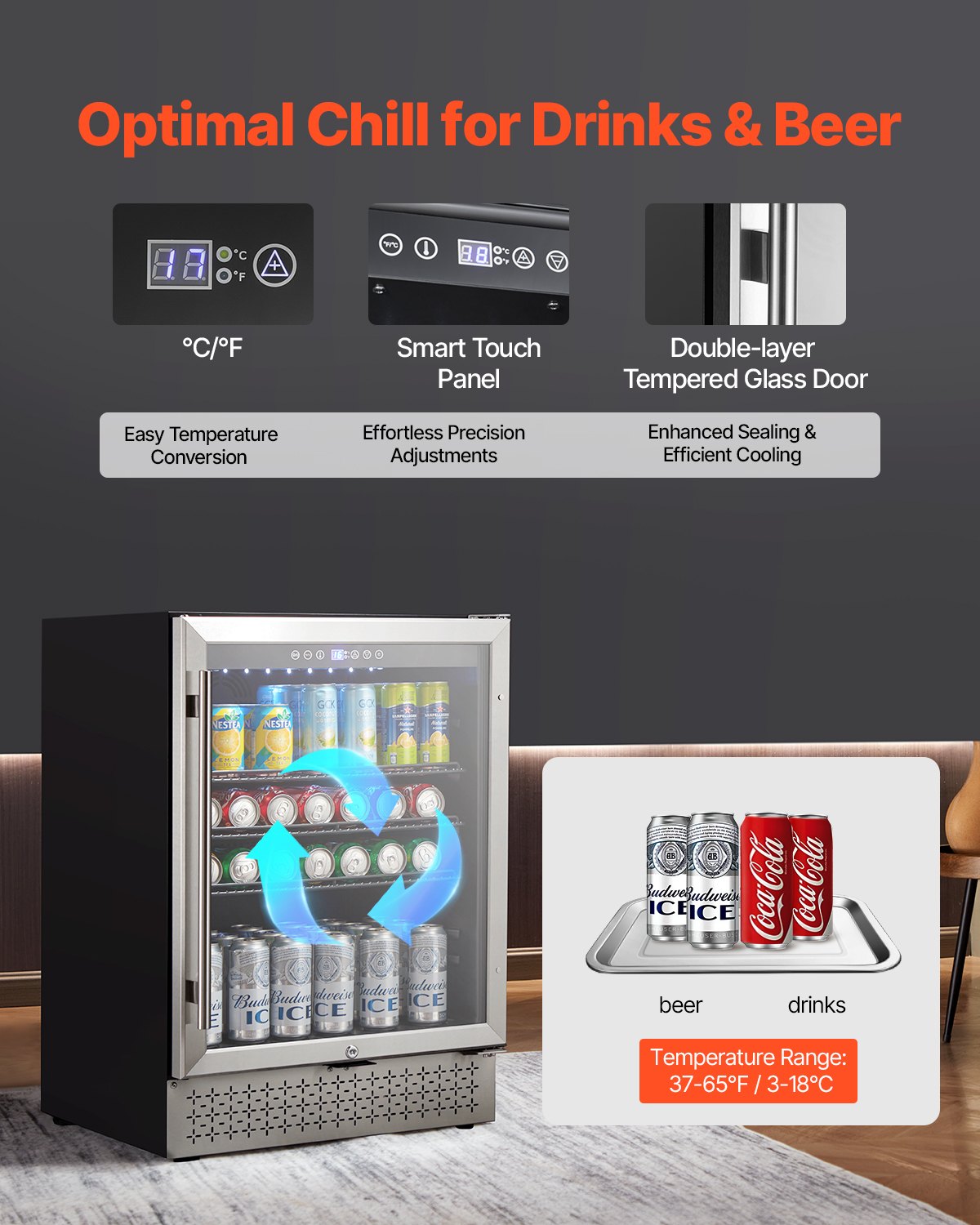 Beverage Refrigerator Cooler, 154 Can Beverage Fridge, Mini Fridge with Glass Door, Adjustable Shelves, Digital Temperature Control, Built-in & Freestanding Soda Beer Fridge for Home Office Bar