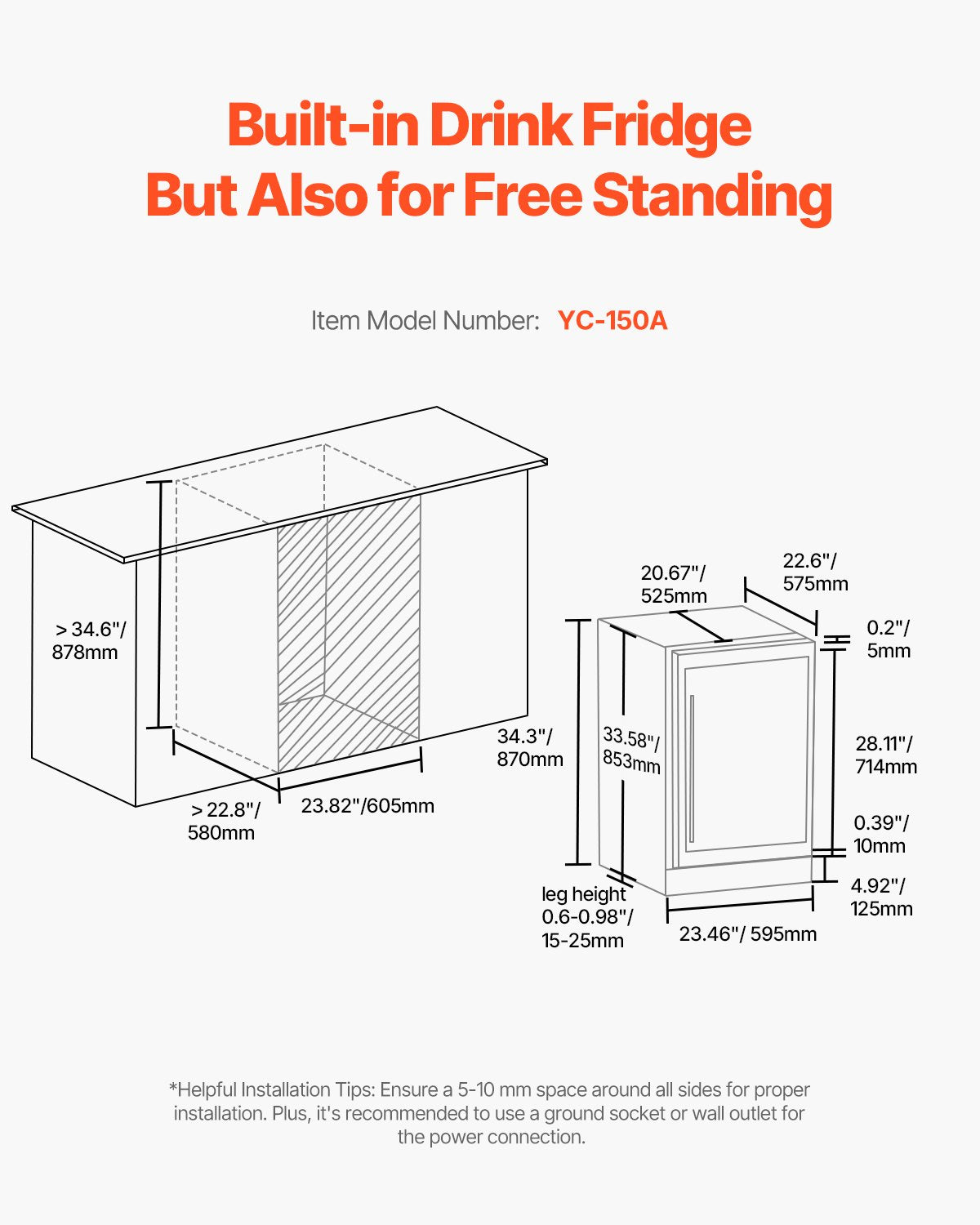 Beverage Refrigerator Cooler, 154 Can Beverage Fridge, Mini Fridge with Glass Door, Adjustable Shelves, Digital Temperature Control, Built-in & Freestanding Soda Beer Fridge for Home Office Bar