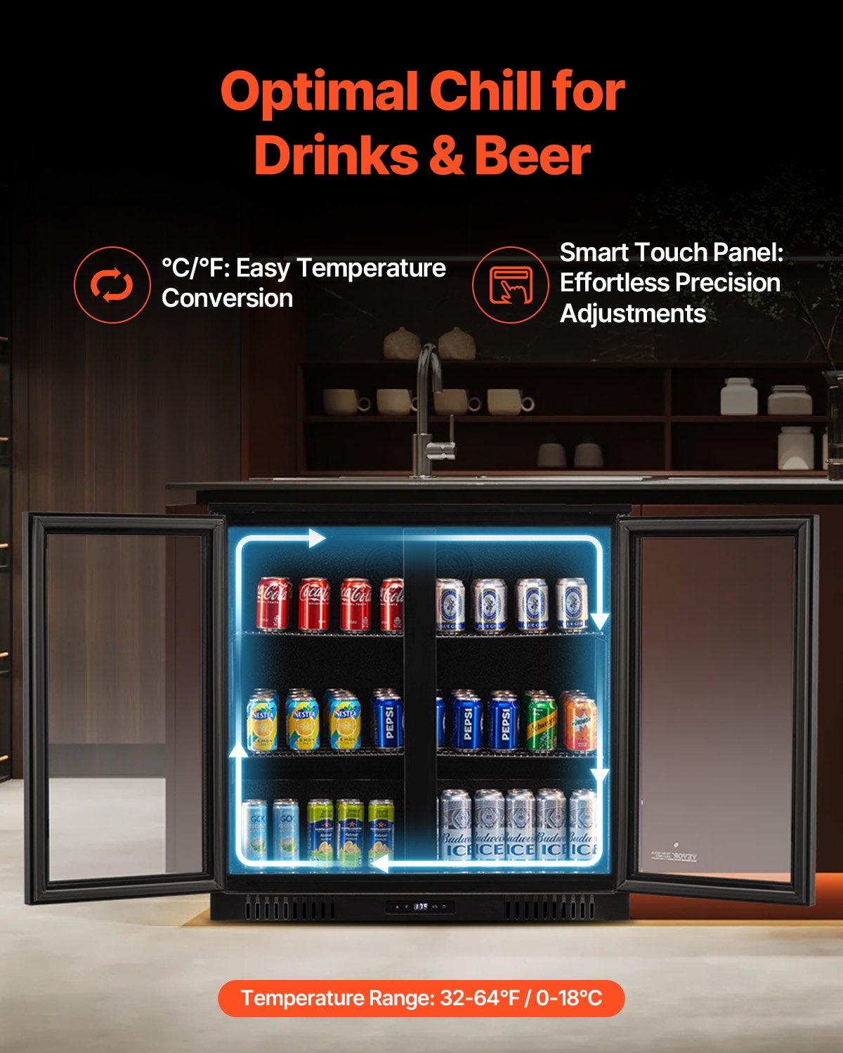 Beverage Refrigerator Cooler, 246 Can Beverage Fridge, Soda Beer Fridge with Glass Doors, Adjustable Shelves, Digital Temperature Control, Built-in or Freestanding Fridge for Restaurant & Bar
