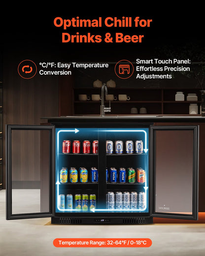Beverage Refrigerator Cooler, 246 Can Beverage Fridge, Soda Beer Fridge with Glass Doors, Adjustable Shelves, Digital Temperature Control, Built-in or Freestanding Fridge for Restaurant & Bar