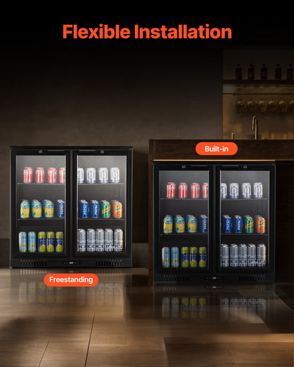 Beverage Refrigerator Cooler, 246 Can Beverage Fridge, Soda Beer Fridge with Glass Doors, Adjustable Shelves, Digital Temperature Control, Built-in or Freestanding Fridge for Restaurant & Bar