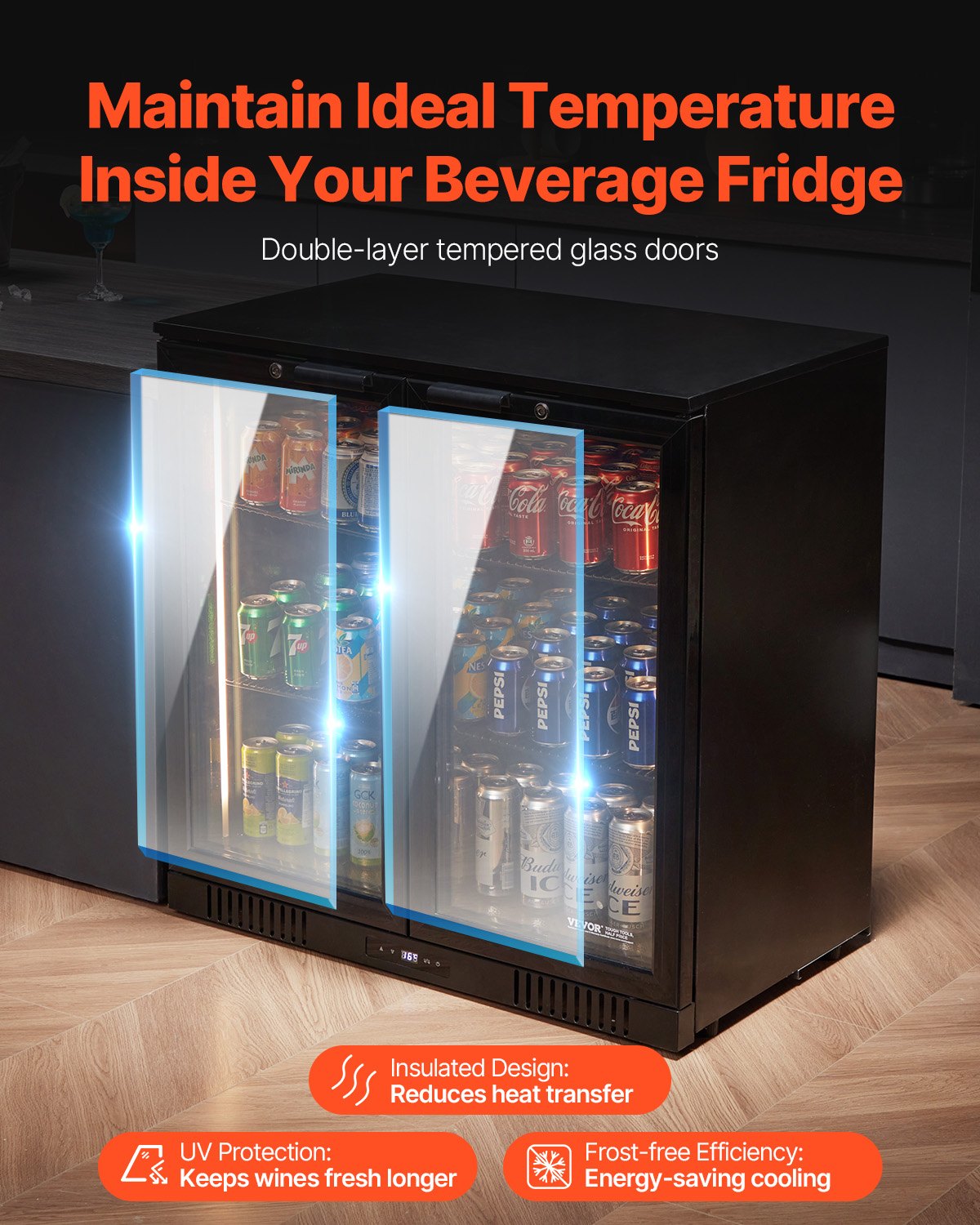 Beverage Refrigerator Cooler, 246 Can Beverage Fridge, Soda Beer Fridge with Glass Doors, Adjustable Shelves, Digital Temperature Control, Built-in or Freestanding Fridge for Restaurant & Bar