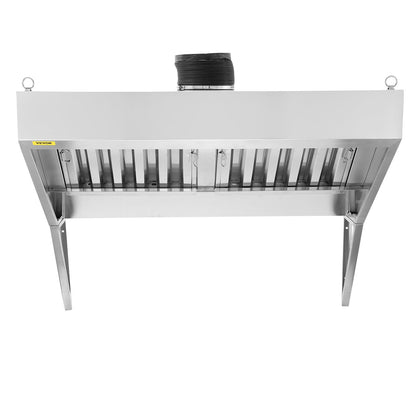 Commercial Exhaust Hood, 4FT Food Truck Hood Exhaust, 201 Stainless Steel Concession Trailer Hood with 2 Removable U-Shaped Grids Oil Filter Mesh, Rust-Resistant Vent Cover for Kitchen Restaurant