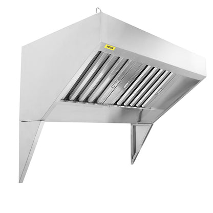 Commercial Exhaust Hood, 5FT Food Truck Hood Exhaust System, 201 Stainless Steel Concession Truck Hood with 2 Removable U-Shaped Grids Oil Filter Mesh, Rust-Resistant Vent Cover for Kitchen Restaurant