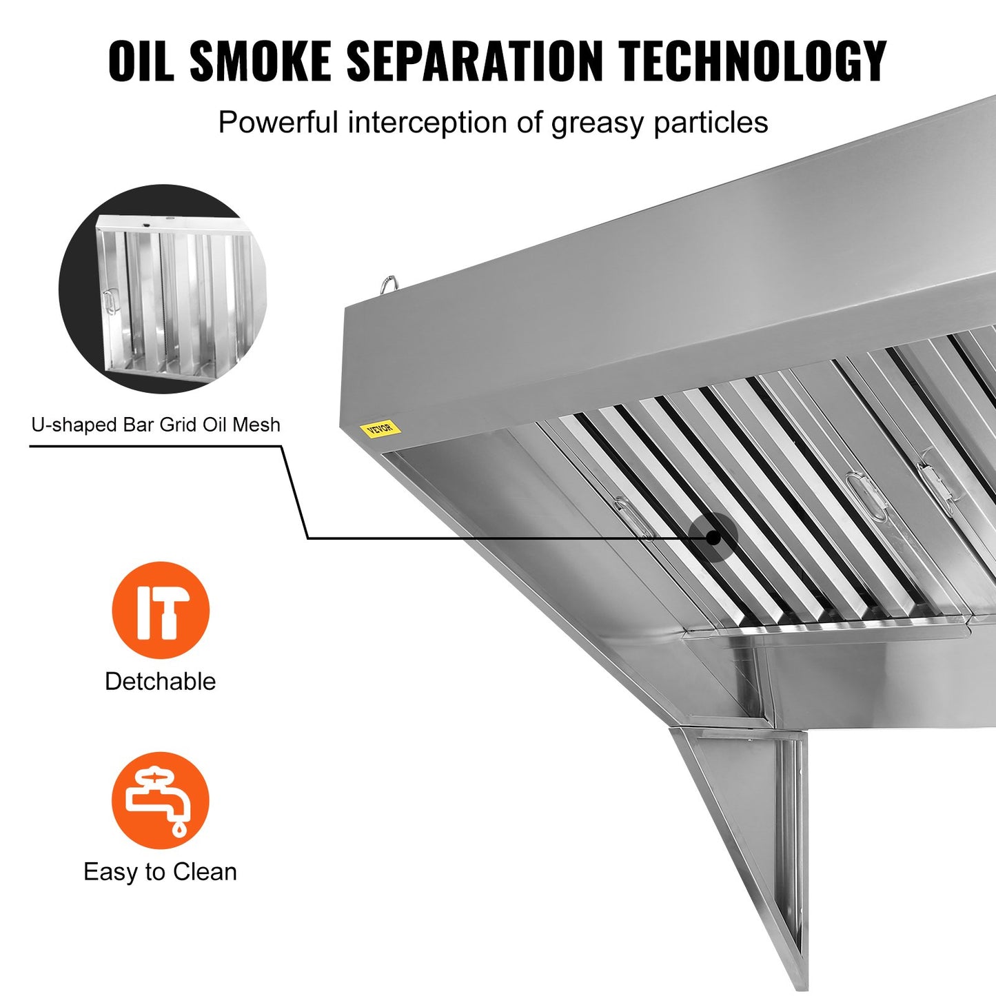 Commercial Exhaust Hood, 6FT Food Truck Hood Exhaust System, 201 Stainless Steel Concession Truck Hood with 3 Removable U-Shaped Grids Oil Filter Mesh, Rust-Resistant Vent Cover for Kitchen Restaurant