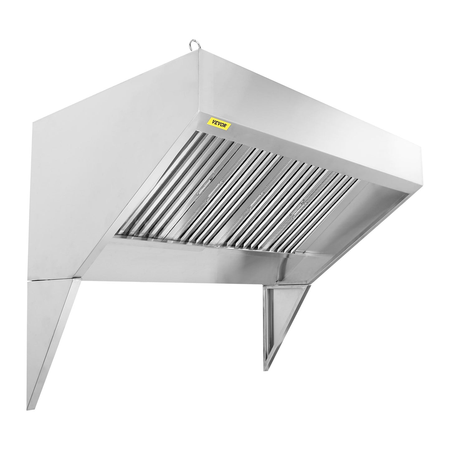 Commercial Exhaust Hood, 8FT Food Truck Hood Exhaust, 201 Stainless Steel Concession Trailer Hood with 4 Removable U-Shaped Grids Oil Filter Mesh, Rust-Resistant Ventilation Hood for Kitchen Restaurant