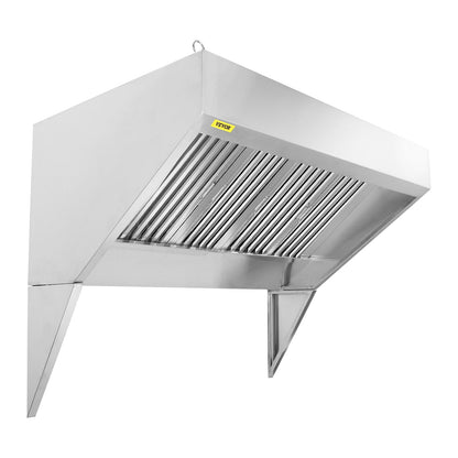 Commercial Exhaust Hood, 8FT Food Truck Hood Exhaust, 201 Stainless Steel Concession Trailer Hood with 4 Removable U-Shaped Grids Oil Filter Mesh, Rust-Resistant Ventilation Hood for Kitchen Restaurant