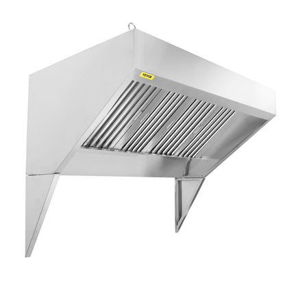 Commercial Exhaust Hood, 8FT Food Truck Hood Exhaust, 201 Stainless Steel Concession Trailer Hood with 4 Removable U-Shaped Grids Oil Filter Mesh, Rust-Resistant Ventilation Hood for Kitchen Restaurant