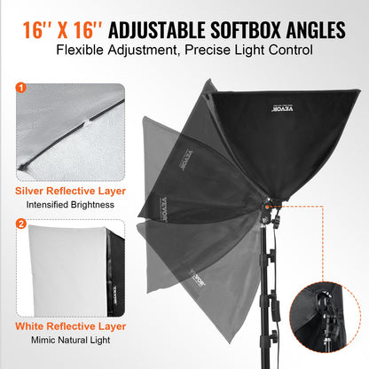 Softbox-Beleuchtungsset, 16 x 16 Zoll, 3000–6500 K, einstellbar für Fotografie