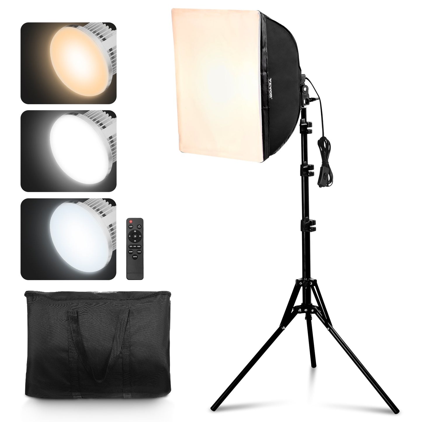 Softbox-Beleuchtungsset, 16 x 16 Zoll, 3000–6500 K, einstellbar für Fotografie