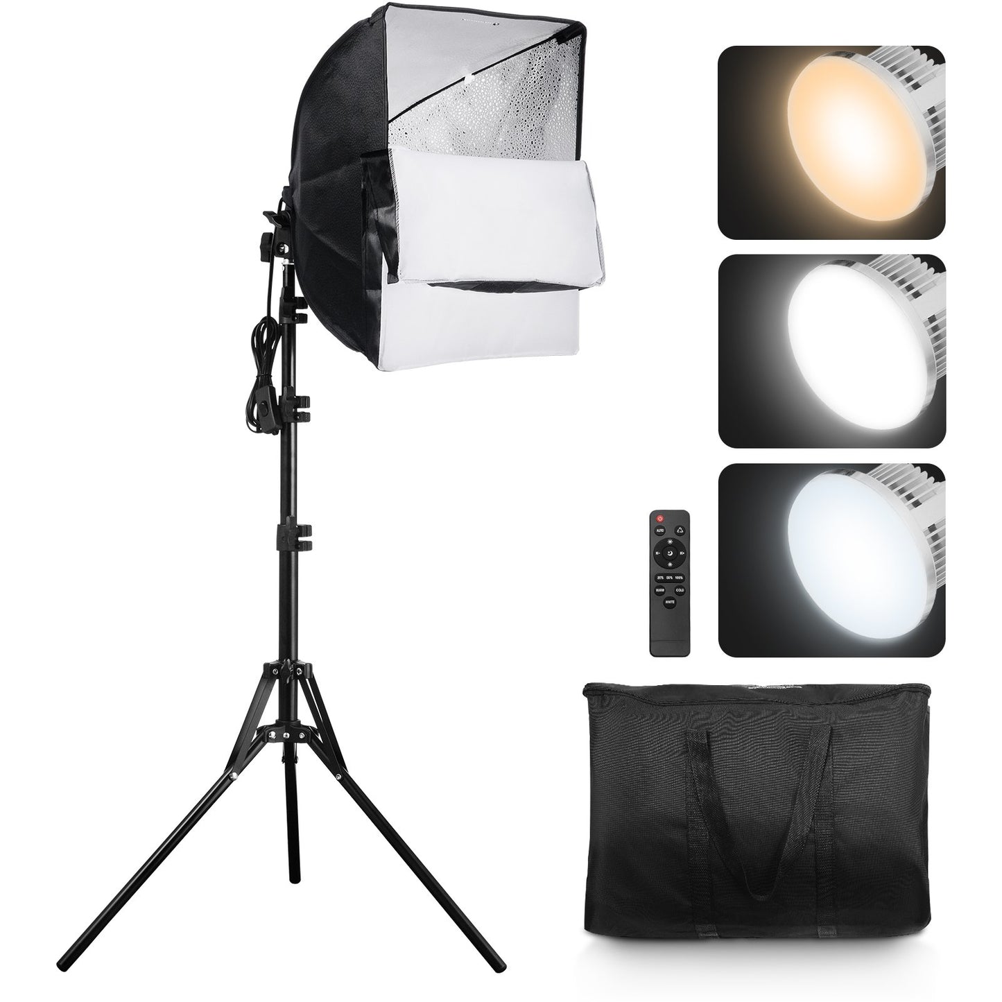 Softbox-Beleuchtungsset, 16 x 16 Zoll, 3000–6500 K, einstellbar für Fotografie